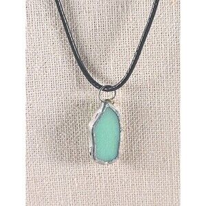 Vintage Glass Green Sea Glass  Sterling Silver  Dangle Pendant Handmade
